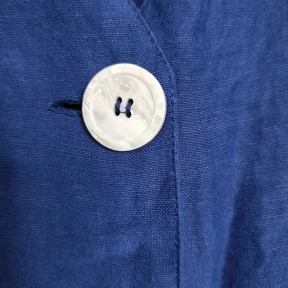 5049) Mango Blue Linen Blend V Neck Button Up Summer Beach Romper Small